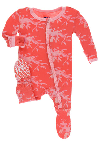 KicKee Pants English Rose Leafy Sea Dragon Classic Ruffle Footie with Zipper, KicKee Pants, Classic Ruffle Footie, CM22, Els PW 5060, Footie with Zipper, KicKee, KicKee Footie, KicKee Footie 