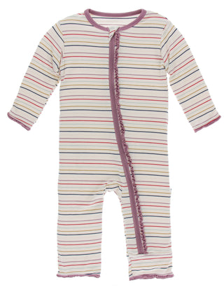 KicKee Pants Everyday Heroes Multi Stripe Muffin Ruffle Coverall with Zipper, KicKee Pants, CM22, Coverall, Coverall with Zipper, Coveralls, Fitted Coverall, KciKee Coverall, KicKee, KicKee C