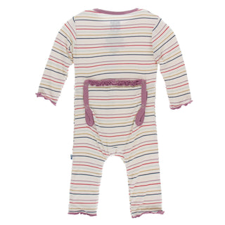 KicKee Pants Everyday Heroes Multi Stripe Muffin Ruffle Coverall with Zipper, KicKee Pants, CM22, Coverall, Coverall with Zipper, Coveralls, Fitted Coverall, KciKee Coverall, KicKee, KicKee C