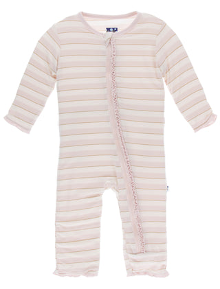 KicKee Pants Everyday Heroes Sweet Stripe Muffin Ruffle Coverall with Zipper, KicKee Pants, CM22, Coverall, Coverall with Zipper, Coveralls, Fitted Coverall, KciKee Coverall, KicKee, KicKee C