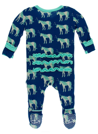 KicKee Pants Flag Blue Unicorns Classic Ruffle Footie with Zipper, KicKee Pants, Classic Ruffle Footie, Classic Ruffle Footie with Zipper, CM22, Els PW 5060, Footie with Zipper, KicKee, KicKe