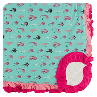 KicKee Pants Glass Fishing Flies Sherpa-Lined Double Ruffle Toddler Blanket, KicKee Pants, KicKee, KicKee Pants, KicKee Pants Fish and Wildlife, KicKee Pants Glass Fishing Flies, KicKee Pants
