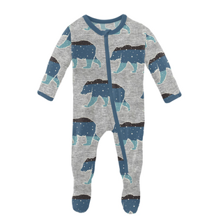 KicKee Pants Heather Mist Night Sky Bear Footie with Zipper, KicKee Pants, CM22, Footie, Footie with Zipper, Heather Mist Night Sky Bear, KicKee, KicKee Footie, KicKee Footie with Zipper, Kic