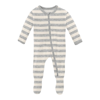KicKee Pants Heather Mist Sweet Stripe Footie with 2 Way Zipper, KicKee Pants, Footie with Zipper, Heathered Mist Sweet Stripe, KicKee, KicKee Footie, KicKee Footie with Zipper, kickee pants 