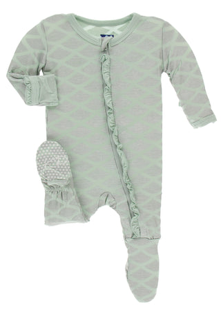 KicKee Pants Iridescent Mermaid Scales Classic Ruffle Footie with Zipper, KicKee Pants, Classic Ruffle Footie, Classic Ruffle Footie with Zipper, CM22, Els PW 5060, Footie with Zipper, KicKee