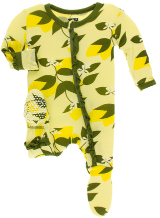 KicKee Pants Lime Blossom Lemon Tree Classic Layette Ruffle Footie with Zipper, KicKee Pants, Black Friday, CM22, Cyber Monday, Els PW 8258, End of Year, End of Year Sale, Footie, KicKee, Kic