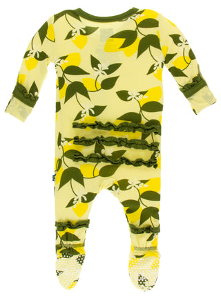 KicKee Pants Lime Blossom Lemon Tree Classic Layette Ruffle Footie with Zipper, KicKee Pants, Black Friday, CM22, Cyber Monday, Els PW 8258, End of Year, End of Year Sale, Footie, KicKee, Kic