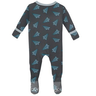 KicKee Pants Lined Paper Airplanes Footie with Zipper, KicKee Pants, CM22, Footie, Footie with Zipper, KicKee, KicKee Footie, KicKee Footie with Zipper, KicKee Pants, KicKee Pants First Day o