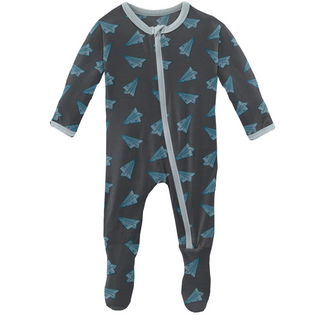 KicKee Pants Lined Paper Airplanes Footie with Zipper, KicKee Pants, CM22, Footie, Footie with Zipper, KicKee, KicKee Footie, KicKee Footie with Zipper, KicKee Pants, KicKee Pants First Day o