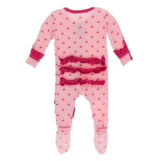 KicKee Pants Lotus Cherries and Blossoms Classic Ruffle Footie with Zipper, KicKee Pants, cf-size-6-9-months, cf-type-footie, cf-vendor-kickee-pants, CM22, Footie, Footie with Zipper, KicKee,