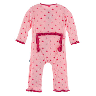 KicKee Pants Lotus Cherries and Blossoms Muffin Ruffle Coverall with Zipper, KicKee Pants, CM22, Coverall, Coverall with Zipper, KicKee, KicKee Pants, KicKee Pants Coverall with Zipper, KicKe