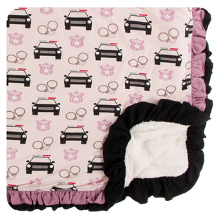 KicKee Pants Macaroon Law Enforcement Sherpa-Lined Double Ruffle Toddler Blanket, KicKee Pants, CM22, KicKee, KicKee Pants Everyday Heroes, KicKee Pants Macaroon Law Enforcement, KicKee Pants