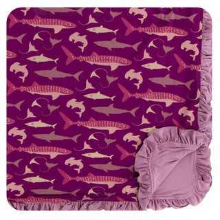 KicKee Pants Melody Sharks Ruffle Toddler Blanket, KicKee Pants, CM22, KicKee, KicKee Oceanography, KicKee Pants, KicKee Pants Melody Sharks, KicKee Pants Melody Sharks Ruffle Toddler Blanket