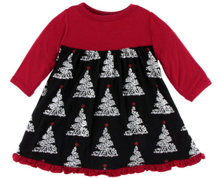 KicKee Pants Midnight Foil Tree Classic L/S Swing Dress, KicKee Pants, All Things Holiday, Christmas, Classic Long Sleeve Swing Dress, Classic LS Swing, Classic Swing Dress, CM22, Els PW 8258