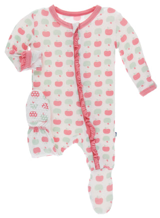 KicKee Pants Natural Apples Classic Ruffle Footie with Zipper, KicKee Pants, Classic Ruffle Footie, Classic Ruffle Footie with Zipper, CM22, Footie with Zipper, KicKee, KicKee Pants, KicKee P
