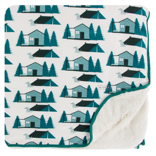 KicKee Pants Natural Cabins and Tents Sherpa-Lined Throw Blanket, KicKee Pants, KicKee, KicKee Pants, KicKee Pants Fish and Wildlife, KicKee Pants Large Throw Blanket, KicKee Pants Natural Ca