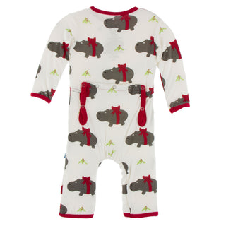 KicKee Pants Natural Christmas Hippo Coverall with Zipper, KicKee Pants, All Things Holiday, Christmas, Christmas Coverall, Christmas Pajama, Christmas Pajamas, CM22, Coverall, Coverall with 