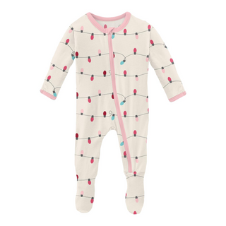 KicKee Pants Natural Holiday Lights Footie with Zipper, KicKee Pants, All Things Holiday, Christmas, Christmas Footie, Christmas Pajama, Christmas Pajamas, KicKee, KicKee Pants, KicKee Pants 