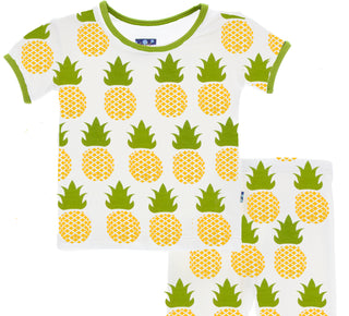 KicKee Pants Natural Pineapple S/S Custom Pajama Set with Shorts, KicKee Pants, 2pc Pajama Set, CM22, Cyber Monday, Els PW 5060, Els PW 8258, End of Year, End of Year Sale, KicKee, KicKee Fla