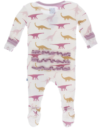 KicKee Pants Natural Sauropods Classic Ruffle Footie with Zipper, KicKee Pants, Black Friday, Classic Ruffle Footie with Zipper, CM22, Cyber Monday, Els PW 8258, End of Year, End of Year Sale