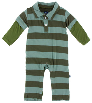 KicKee Pants Paleontology Fauna Stripe L/S Double Layer Polo Romper, KicKee Pants, Black Friday, cf-size-12-18-months, cf-type-long-sleeve-polo-romper, cf-vendor-kickee-pants, CM22, Cyber Mon