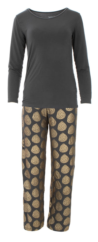 KicKee Pants Pewter Pinecones Women's L/S Loosey Goosey Tee & Pant Set, KicKee Pants, 2pc Pajama Set, All Things Holiday, Bamboo Pajama, Bamboo Pajama Set, Bamboo Pajamas, Christmas, Christma