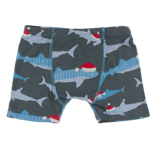 KicKee Pants Pewter Santa Sharks Boy's Boxer Brief, KicKee Pants, All Things Holiday, Boxer Brief, Boy's Boxer Brief, Els PW 8598, KicKee, KicKee Boxer Brief, KicKee Pants, KicKee Pants Boys 