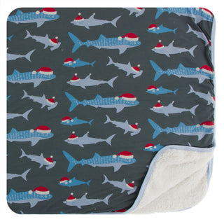 KicKee Pants Pewter Santa Sharks Sherpa-Lined Toddler Blanket, KicKee Pants, All Things Holiday, Christmas, KicKee, KicKee Pants, KicKee Pants Pewter Santa Sharks, KicKee Pants Pewter Santa S
