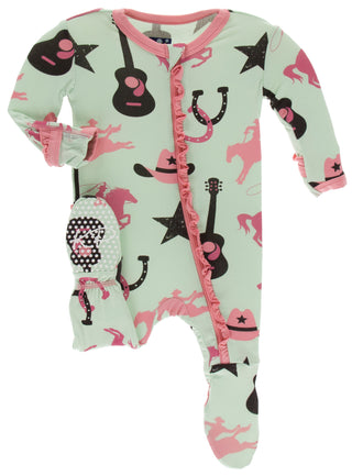 KicKee Pants Pistachio Cowboy Classic Ruffle Footie with Zipper, KicKee Pants, Classic Ruffle Footie, Classic Ruffle Footie with Zipper, CM22, Footie with Zipper, KicKee, KicKee Pants, KicKee