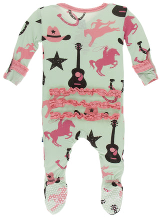 KicKee Pants Pistachio Cowboy Classic Ruffle Footie with Zipper, KicKee Pants, Classic Ruffle Footie, Classic Ruffle Footie with Zipper, CM22, Footie with Zipper, KicKee, KicKee Pants, KicKee