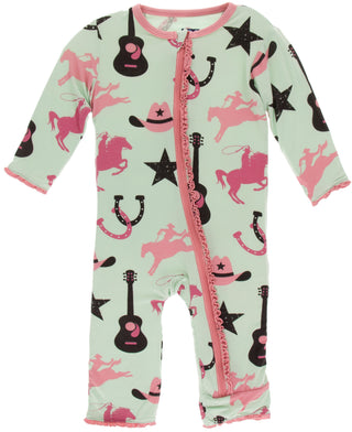 KicKee Pants Pistachio Cowboy Muffin Ruffle Coverall with Zipper, KicKee Pants, CM22, Coverall, Coverall with Zipper, Coveralls, Fitted Coverall, KciKee Coverall, KicKee, KicKee Agriculture, 