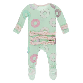 KicKee Pants Pistachio Donuts Classic Ruffle Footie with Zipper, KicKee Pants, CM22, Footie, Footie with Zipper, KicKee, KicKee Pants, KicKee Pants Classic Ruffle Footie with Zipper, KicKee P