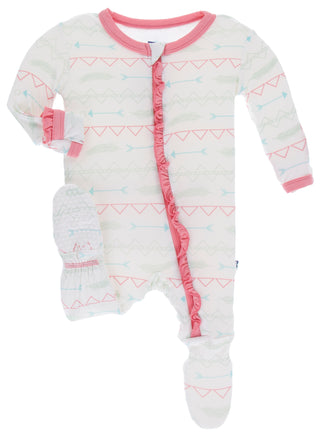 KicKee Pants Pistachio Southwest Classic Ruffle Footie with Zipper, KicKee Pants, Classic Ruffle Footie, Classic Ruffle Footie with Zipper, CM22, Footie with Zipper, KicKee, KicKee Pants, Kic