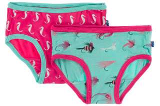 KicKee Pants Prickly Pear Mini Seahorse & Glass Fishing Flies Girls Underwear Set, KicKee Pants, Els PW 8598, Girls Underwear, KicKee, KicKee Girls Underwear, KicKee Pants, KicKee Pants Fish 