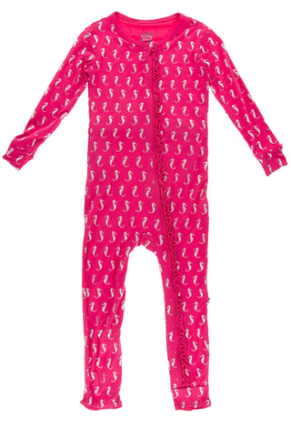 KicKee Pants Prickly Pear Mini Seahorses Muffin Ruffle Coverall with Zipper, KicKee Pants, Coverall, Coverall with Zipper, Coveralls, Fitted Coverall, KciKee Coverall, KicKee, KicKee Coverall