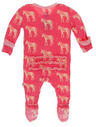 KicKee Pants Red Ginger Unicorns Muffin Ruffle Footie with Zipper, KicKee Pants, CM22, Els PW 5060, Footie with Zipper, KicKee, KicKee Footie, KicKee Footie with Zipper, KicKee Pants, KicKee 
