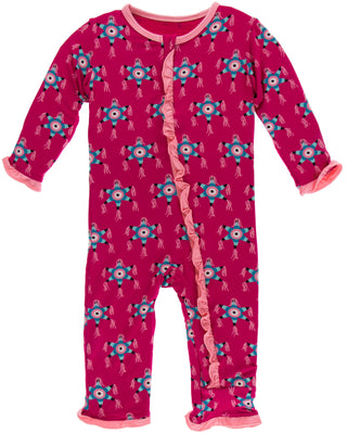 KicKee Pants Rhododendron Pinata Layette Classic Ruffle Coverall with Zipper, KicKee Pants, Black Friday, cf-size-3-6-months, cf-type-coverall, cf-vendor-kickee-pants, Classic Ruffle Coverall
