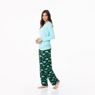 KicKee Pants Santa Dinos Women's L/S Loosey Goosey Tee & Pant Set, KicKee Pants, All Things Holiday, CM22, Jolly Holiday Sale, KicKee, KicKee Pants, KicKee Pants Winter Celebrations 2021, Kic