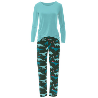 KicKee Pants Santa Dinos Women's L/S Loosey Goosey Tee & Pant Set, KicKee Pants, All Things Holiday, CM22, Jolly Holiday Sale, KicKee, KicKee Pants, KicKee Pants Winter Celebrations 2021, Kic