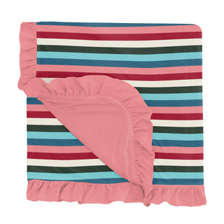KicKee Pants Snowball Multi Stripe Ruffle Stroller Blanket, KicKee Pants, All Things Holiday, CM22, KicKee, KicKee Pants, KicKee Pants Winter Celebrations 2021, Winter Celebrations, Blanket -