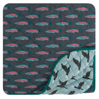 KicKee Pants Stone Rainbow Trout / Jade Mallard Duck Quilted Throw Blanket, KicKee Pants, KicKee, KicKee Pants, KicKee Pants Fish and Wildlife, KicKee Pants Jade Mallard Duck, KicKee Pants Qu