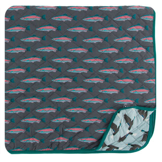 KicKee Pants Stone Rainbow Trout / Jade Mallard Duck Quilted Toddler Blanket, KicKee Pants, KicKee, KicKee Pants, KicKee Pants Fish and Wildlife, KicKee Pants Jade Mallard Duck, KicKee Pants 