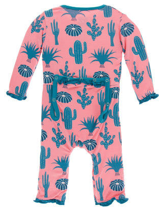KicKee Pants Strawberry Cactus Layette Classic Ruffle Coverall with Zipper, KicKee Pants, Classic Ruffle Coverall, CM22, Coverall with Zipper, KicKee, KicKee Cactus, KicKee Cancun, KicKee Pan