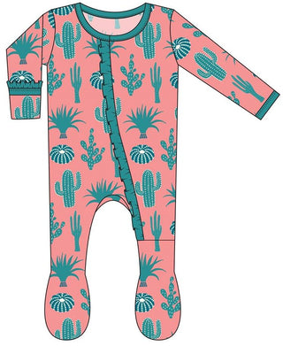KicKee Pants Strawberry Cactus Layette Classic Ruffle Footie with Zipper, KicKee Pants, Cactus, Chili Pepper, Classic Ruffle Footie with Zipper, CM22, Footie with Zipper, Girl Cactus, KicKee,