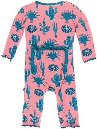 KicKee Pants Strawberry Cactus Muffin Ruffle Coverall with Snaps, KicKee Pants, Cactus, CM22, Coverall with Snaps, Girl Cactus, KicKee, KicKee Cancun, KicKee Coverall with Snaps, KicKee Pants
