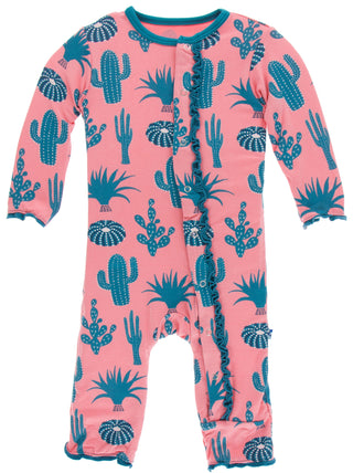 KicKee Pants Strawberry Cactus Muffin Ruffle Coverall with Snaps, KicKee Pants, Cactus, CM22, Coverall with Snaps, Girl Cactus, KicKee, KicKee Cancun, KicKee Coverall with Snaps, KicKee Pants