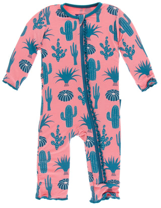KicKee Pants Strawberry Cactus Muffin Ruffle Coverall with Zipper, KicKee Pants, Cactus, CM22, Coverall with Zipper, Girl Cactus, KicKee, KicKee Cancun, KicKee Pants, KicKee Pants Cactus, Kic