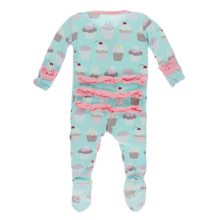 KicKee Pants Summer Sky Cupcakes Classic Ruffle Footie with Zipper, KicKee Pants, CM22, Footie, Footie with Zipper, KicKee, KicKee Pants, KicKee Pants Classic Ruffle Footie with Zipper, KicKe
