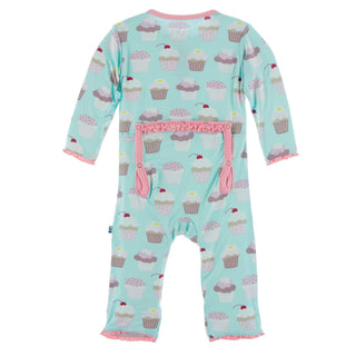 KicKee Pants Summer Sky Cupcakes Muffin Ruffle Coverall with Zipper, KicKee Pants, CM22, Coverall, Coverall with Zipper, KicKee, KicKee Pants, KicKee Pants Coverall with Zipper, KicKee Pants 