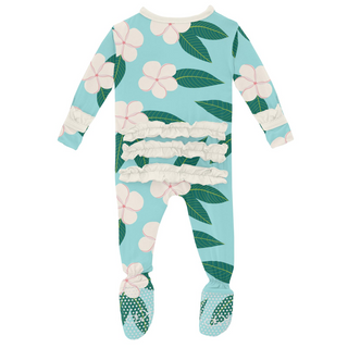 KicKee Pants Summer Sky Plumeria Classic Ruffle Footie with Zipper, KicKee Pants, Classic Ruffle Footie, CM22, Footie with Zipper, KicKee, KicKee Footie, KicKee Footie with Zipper, KicKee Pan